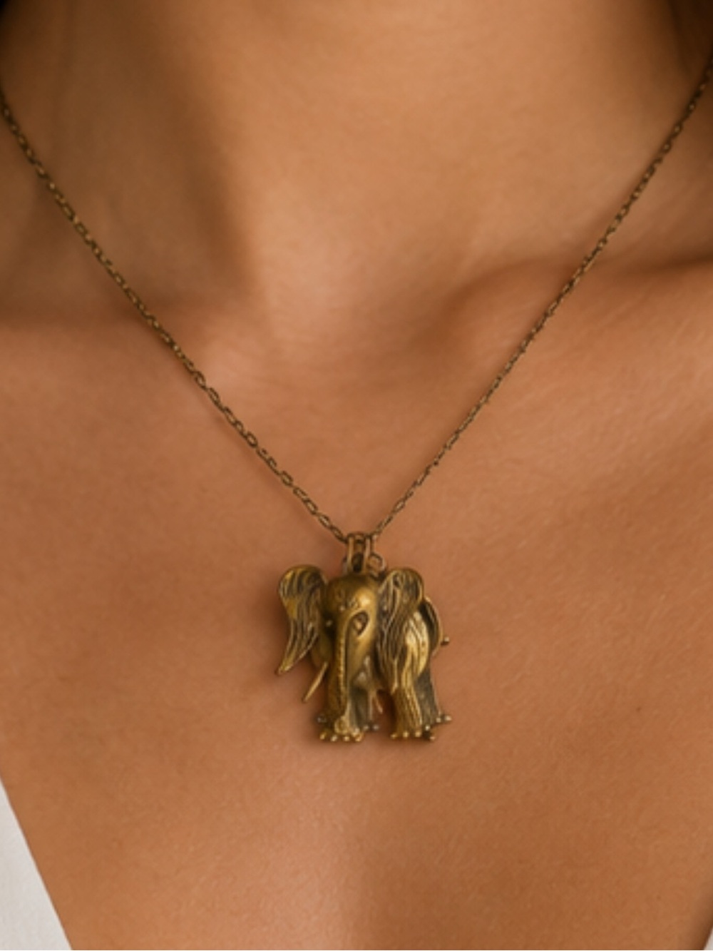 Brass Elephant Pendant Boho Stement Necklace - whimsical good luck charm
